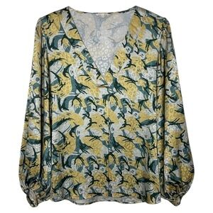 JODIFL Leopard Print Floal Balloon Sleeve Blouse - Women’s Small